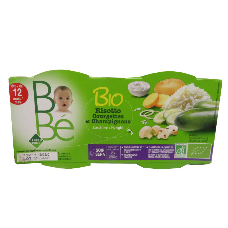 POT BEBE RISOTTO COURGETTES ET CHAMPIGNONS BIO 2 X 200GRS